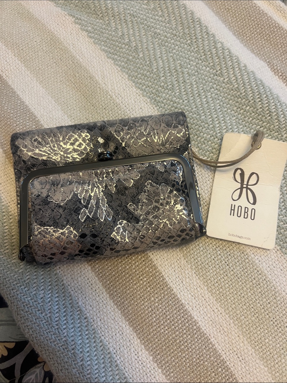 HOBO Silver and Gray Metallic Snake-Print Leather wallet